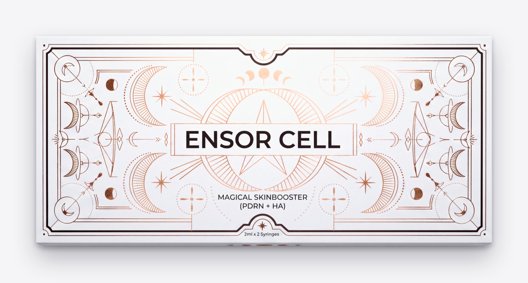 ENSOR CELL Magical Skinbooster box, front view: white box with rose-copper moon-phase artwork and the name ENSOR CELL